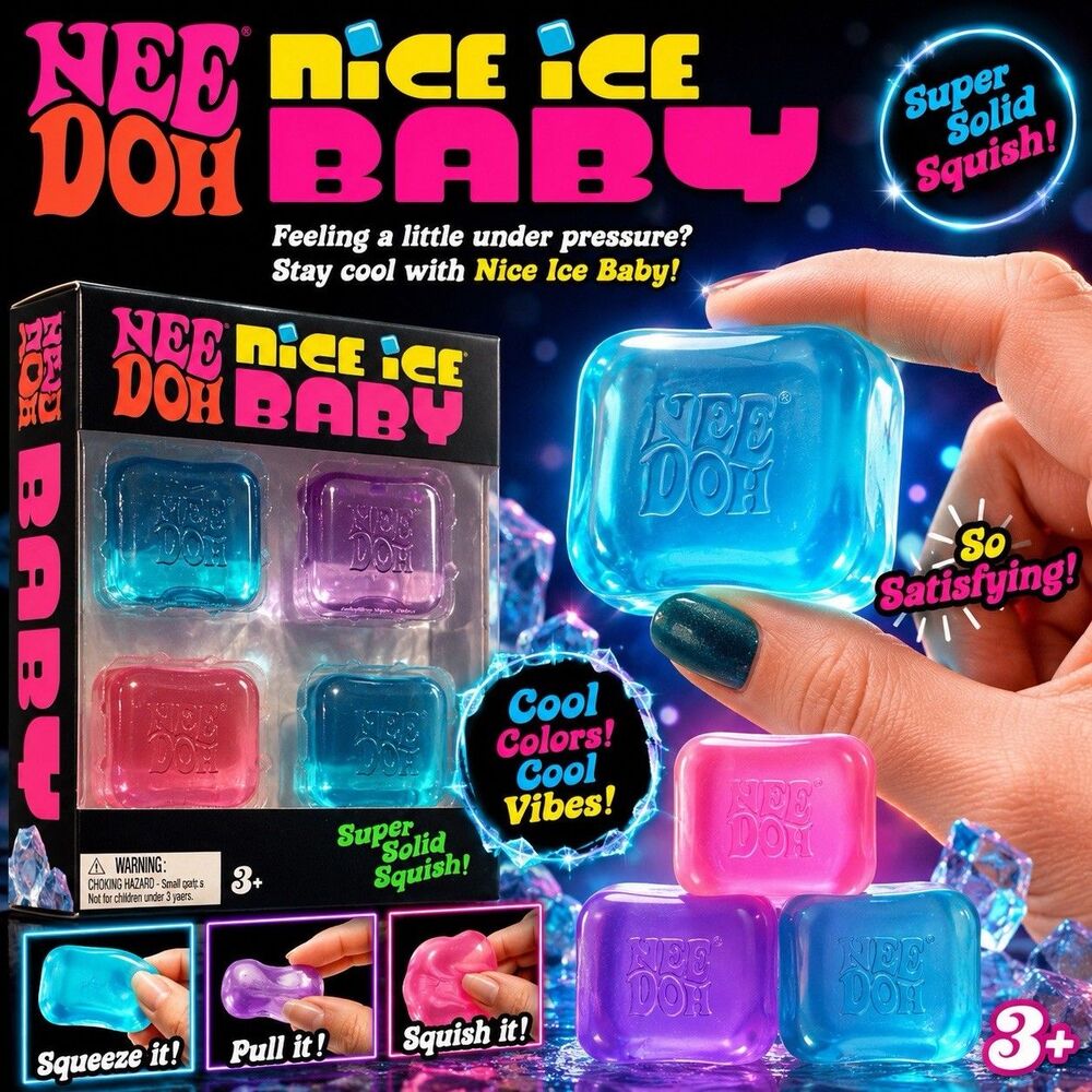 NeeDoh Nice Ice Baby 4 pack, Set of Four Nee Doh Mini Nice Cube Pink Blue Purple